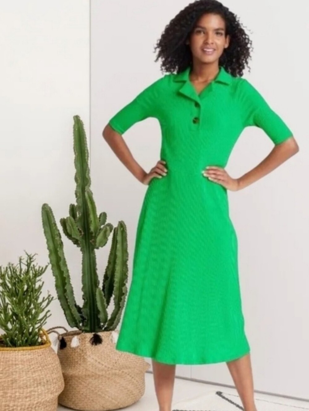 Who What Wear Womens Beachy Costal Country Club Ribbed Midi Dress Green XXL - Picture 1 of 6